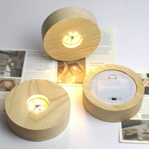 Round LED Wood Base-For Night Light Base Resin Art Display Crystal Jewelry Display Party Kids Party Gifting -Battery Power no Cable Needed